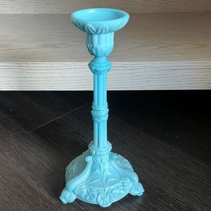 Antique Portieux French Blue Mill Glass Pillar Serpent and Koi Fish Candlesticks